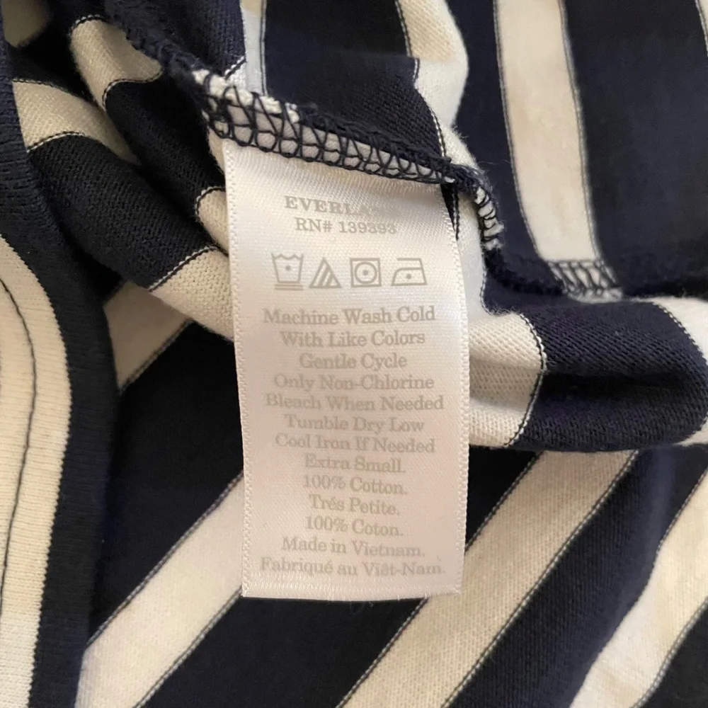Everlane Premium Weight Crew Cotton tee Navy Blue Ecru Stripe XS NWOT - Picture 5 of 6